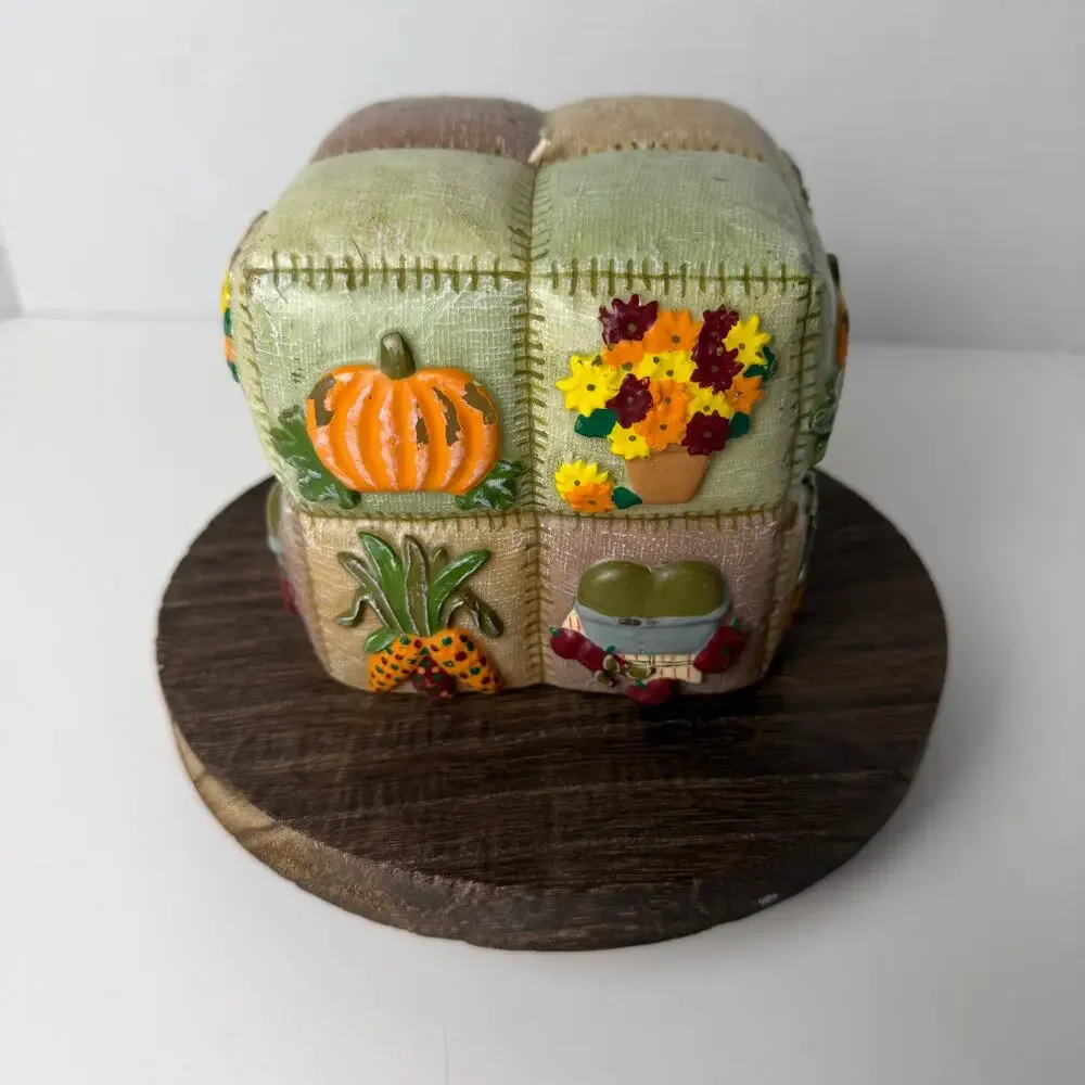 Large‎ Fall Harvest Patchwork Candle Pumpkin Floral Country Decor 4.5
